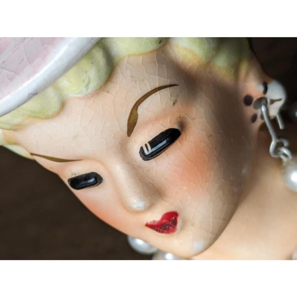 Vintage '50s Japan MINI Lady Head Vase Pearl Earrings - Picture 9 of 11